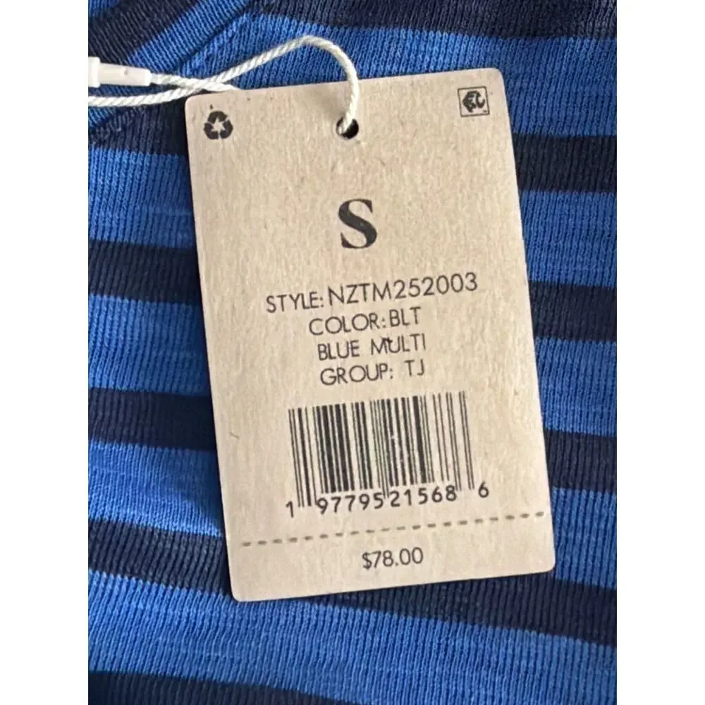 NZT Nic+Zoe Crew Neck T-Shirt Stripe Short Sleeve Blue Women's Small NEW